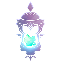 A lantern holding a bright glowing crystal.